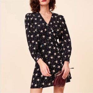 Rouje Dress Gabinette Mini Side Button Wrap in Black Floral